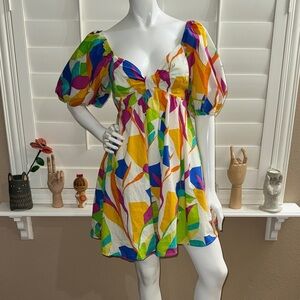 Flying Tomato MEANT FOR YOU WOVEN MINI DRESS Yellow Blue Pink